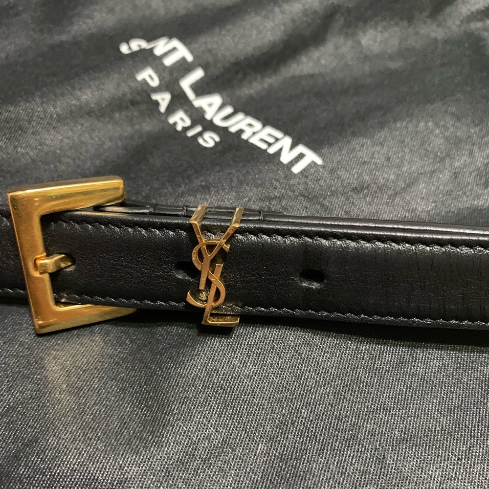 YSL Monogram Calfskin Leather Belt